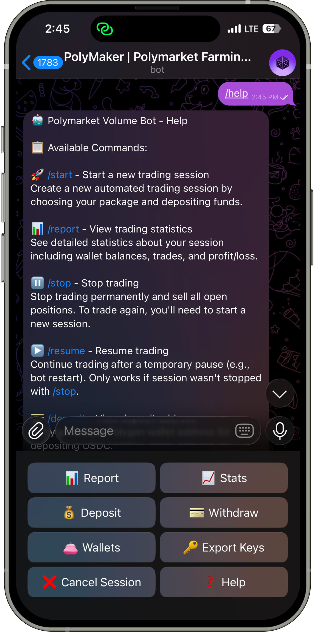 Polymarket Farming Bot Interface